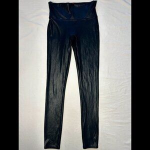 SPANX SMALL FAUX LEATHER HIGH-WAISTED LEGGINGS, SMALL